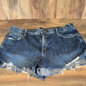 Aerie Blue Distressed Stretch Waist Jean Shorts XL          W163